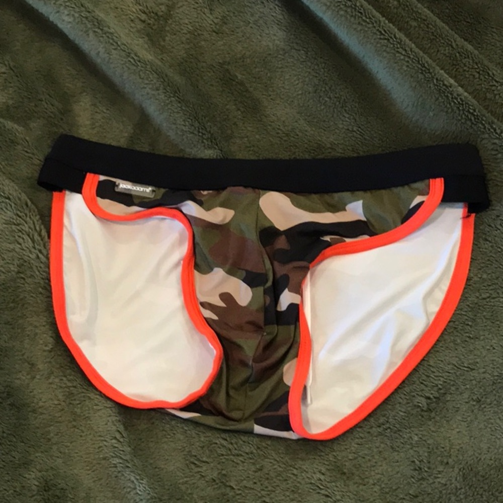 New Jack Adams swim briefs  camo with orange trim